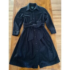 Lauren Ralph Lauren Dress Women's Size 8 Black Eyelet Shirt Dress EUC